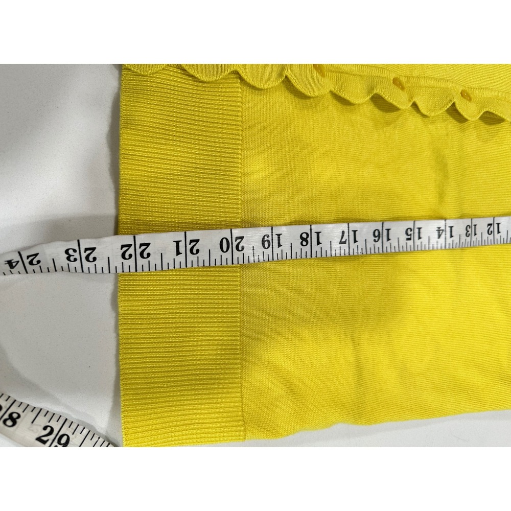 Cable & Gauge Yellow Scalloped Trim 3/4 Sleeve Button Front Cardigan Sweater L - Picture 6 of 6